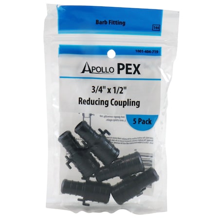 Apollo 3/4 in. x 1/2 in. Plastic PEX Barb Reducing Coupling (5-Pack), 5PK PXPAC34125PK